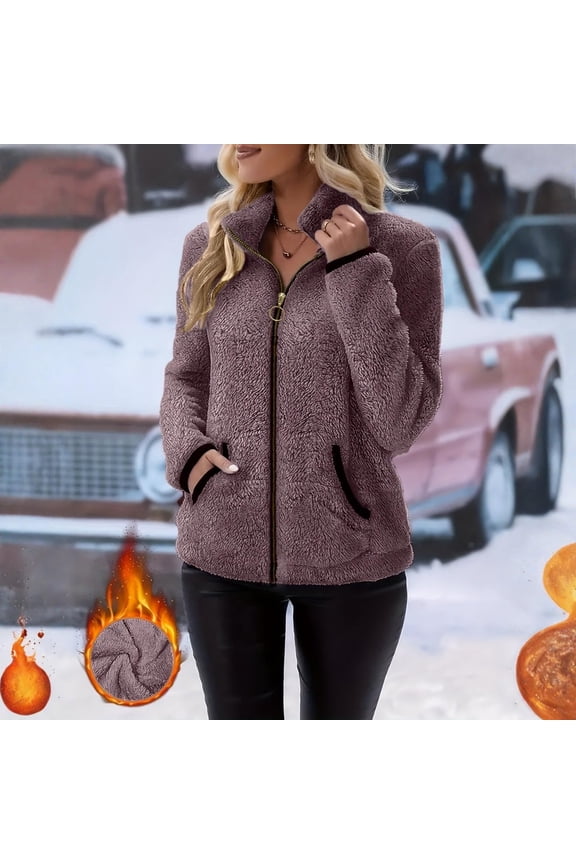 Windbreaker Jackets for Women Zip Up Sherpa with Pocket Womens Fleece Jacket Jackets Long Sleeve Cocoon Purple Winter Jackets for Women
