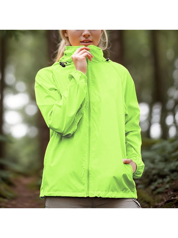 Windbreaker Women Jacket Waterproof Rain Jacket Women with Pocket Zip Up Raincoat Long Sleeve Mid-Length Green Winter Jacket