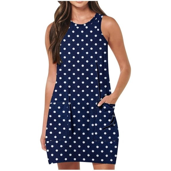 Blmnix Winter Dresses for Women 2026 Casual Dresses Slip Dress Cotton Linen Skirts Sleeveless Blue Crew Neck Spring Skirts for Women,S
