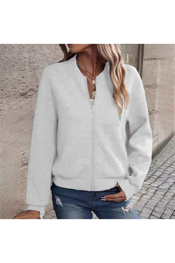 Blmnix Winter Jackets for Woman White Lightweight Solid Short Zip up Long Sleeve Motorcycle Womens Jackets Fall
