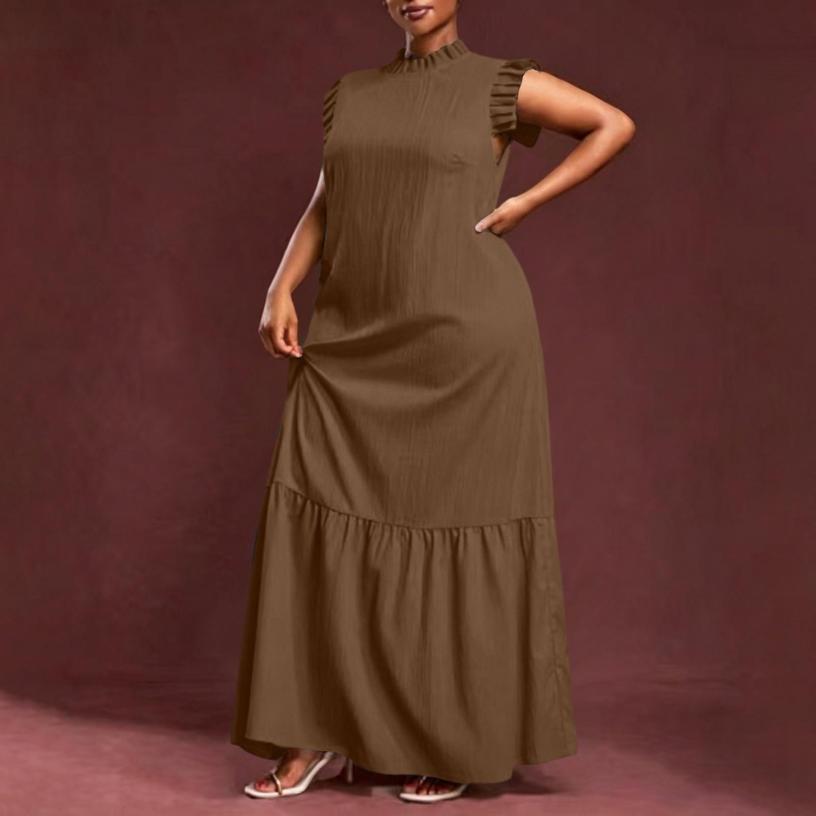 popover formal dress Blmnix Woman Plus Size Dresses Flowy Dresses Under Dress Sleeveless Brown Maxi Crew Neck Antimicrobial Protection Ladies Summer product_type_Clothing / Textile