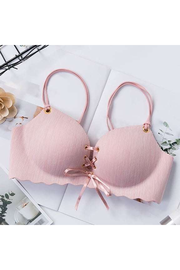 Women Bras Minimizer Bras Push Up Bra No Underwire Bra Spaghetti Straps Pink Tie-Front Comfortable Bras for Women
