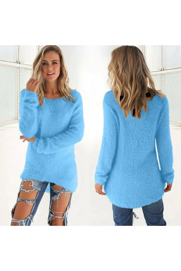 Women Clothing Crew Neck Long Sleeve Thermal Light Blue Womens Tops Casual Clothing