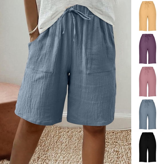 Blmnix Women Cute Shorts Bermuda Gray Work High Waisted with Pockets Spandex Casual Shorts for Women,XL