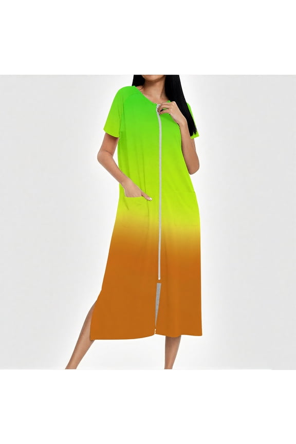 Women Nightgown Moomoo Nightgowns Nightgowns Cotton Nightgowns Nightgowns Yellow Short Sleeve Crew Neck Below-the-Knee Mumu Nightgown,XL
