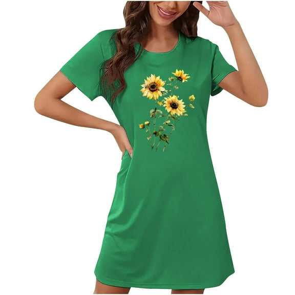 Blmnix Women Nightgown Mumu Sleepshirts Crew Neck Green Short Sleeve Sleep Dress