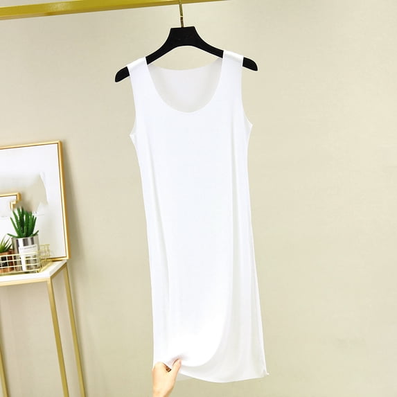 Blmnix Women Nightgown Sleep Tanks Bamboo Nightgown Lightweight Nightgowns Chemise White Sleeveless Below-the-Knee Crew Neck Womens Summer Nightgowns