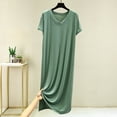 thumbnail image 1 of Blmnix Women Nightgown Sleepshirts Cotton Nightgowns Moomoo Nightgowns Sleep Dress Green V-Neck Short Sleeve Below-the-Knee Backless Nightgown,Free Size, 1 of 5