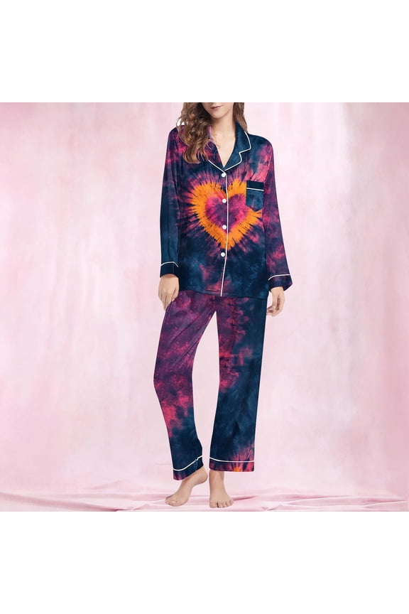 Women Pajama Sets Sleepwear Sets Petite Pajamas Valentines Pajamas Long Sleeve Blue Collared Ankle Straight-Leg Valentines Day Pjs Women,L