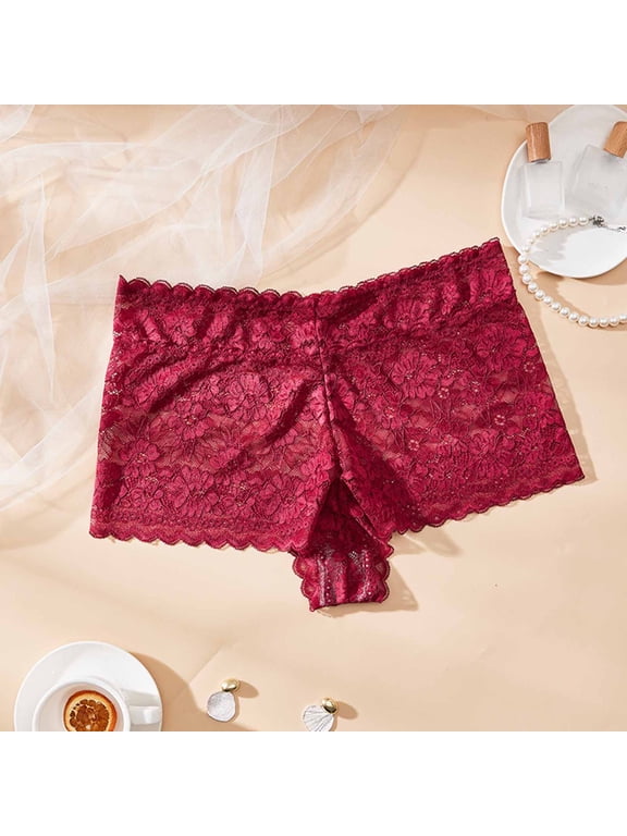 Women Panties Plus Size Boyshort Hipster Panties Boxers Red Lace Panties Cotton Underwear for Women Seamless,XXXXL
