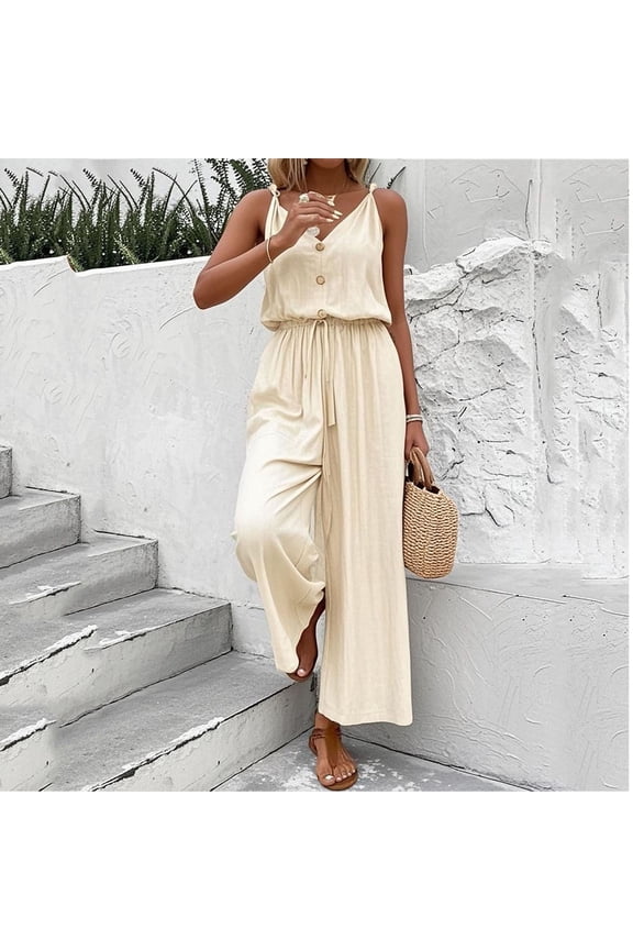 Women Pants Palazzo Gaucho Pants Jumpsuits Bottoms High Waisted Wide Leg Beige Baggy Cropped Cotton Pants for Women,L