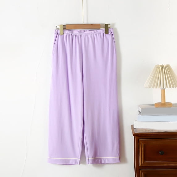 Blmnix Women Summer Pants Lounge Pants Palazzo Cotton Pants Jeans Wide-Leg High Waisted Purple Baggy 7/8th Gym Pants Women,XXL