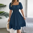 thumbnail image 1 of Blmnix Women's Dresses Fit & Flare Elegant Dresses Work Dresses Dress Midi Dresses Blue Short Sleeve Square Neckline Sunmer Dresses for Women 2026,M, 1 of 8