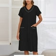 thumbnail image 1 of Blmnix Women's Nightgowns Plus Size Cotton Nightwear Short Sleeve V-Neck Casual Black Sleep Dress, 1 of 5