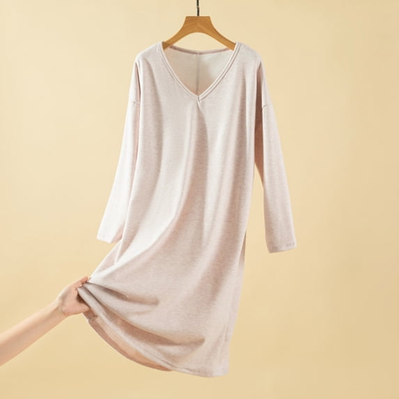 Blmnix Women's Nightgowns Sleepshirts Cotton Nightgowns Moomoo Nightgowns Chemise V-Neck Long Sleeve Pink Below-the-Knee Mumu Nightgown,Free Size