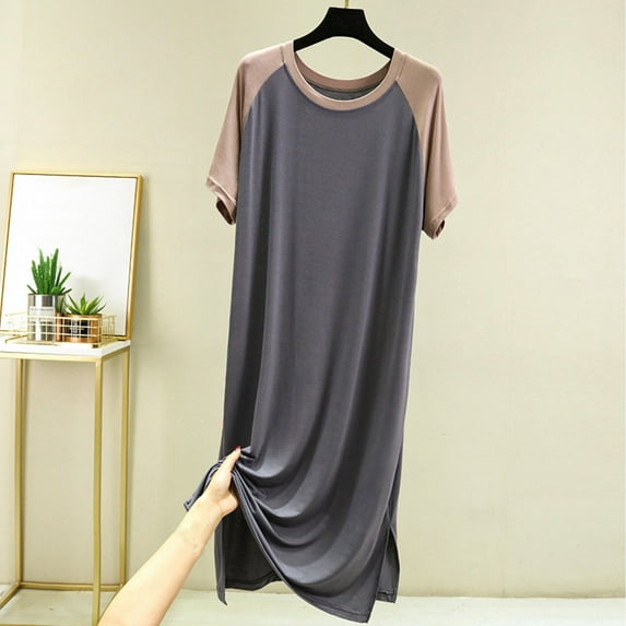 Blmnix Women's Nightgowns Sleepshirts Cotton Nightgowns Moomoo Nightgowns Sleep Shirt Crew Neck Short Sleeve Gray Below-the-Knee Womens Nightgowns Sexy,M