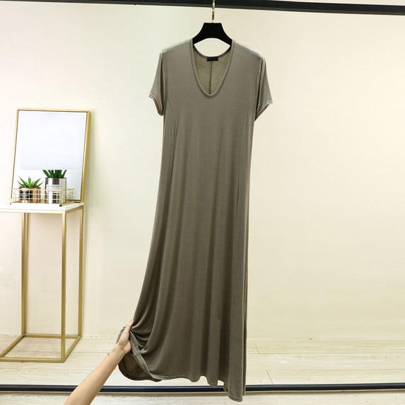 Blmnix Women's Nightgowns & Sleepshirts Long Nightgowns Sleepshirts Bamboo Nightgowns Nightgown Green Crew Neck Short Sleeve Mumu Nightgown for Women,XXL