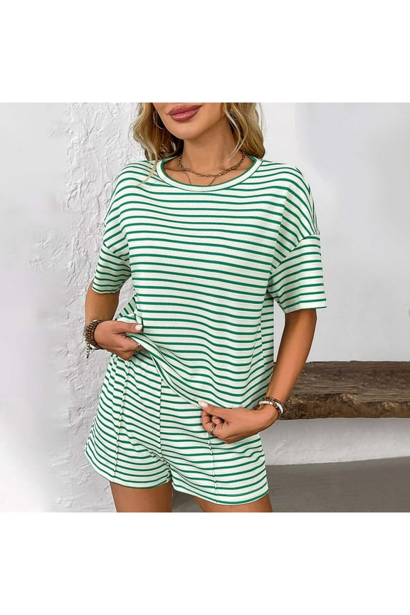 Women's Pajamas Petite Pajamas Cute Pajama Sleepwear Sets Pants Short Crew Neck Elbow-Length Green Straight-Leg Pajama Set Women,S