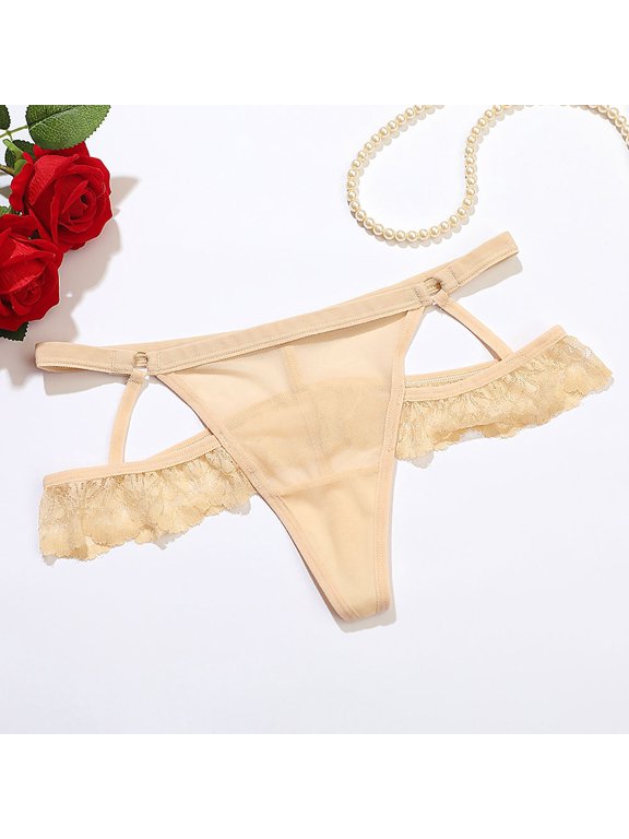 Women's Panties Bikini Sexy Thongs G String Thongs Briefs Ventilated Yellow Skinny Loop Lace Plus Size Panties,M