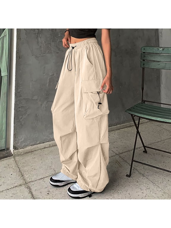 Women's Pants Cargo Pants Pleated Plus Size Jeans Full Wide-Leg Yellow High Elastic Waist Pants for Women,L