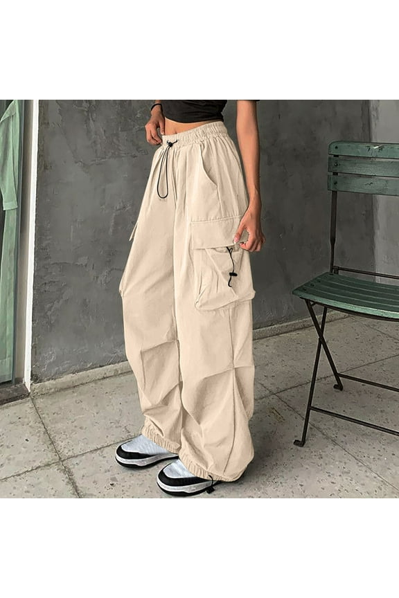 Women's Pants Cargo Pants Pleated Plus Size Jeans Full Wide-Leg Yellow High Elastic Waist Pants for Women,L