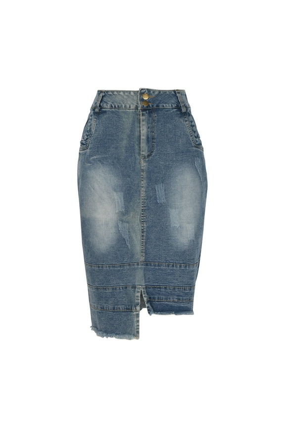Women's Skirts Plus Size Denim Skirt Cargo Under Dress Exterior Pocket Mid-Length Blue Women Skirts,XXXL