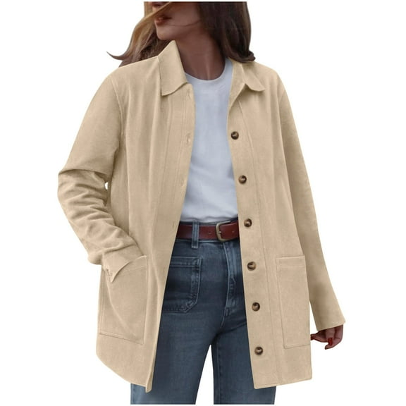 Blmnix Women's Winter Jacket Beige Barn Suede Womens Jacket Long Sleeve Winter Winter Cloting