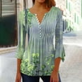 thumbnail image 1 of Blmnix Womens Graphic T Shirts Green Floral Tunic Gathered Waist Graphic Tees V-Neck 3/4 Sleeve S Shirts, 1 of 5