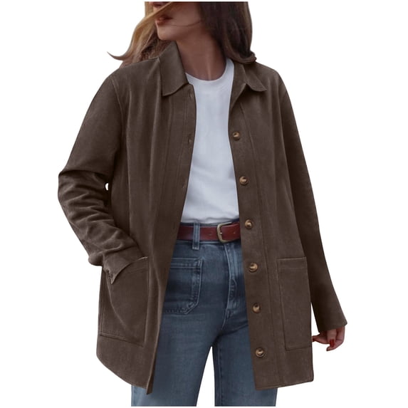 Blmnix Womens Jackets Fall Brown Suede Barn Women's Fall Jackets Fall Long Sleeve Winter Cloting