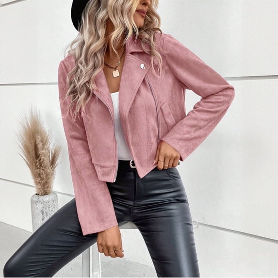 Blmnix Womens Motorcycle Jacket Women Jacket Zip Up Trucker Adaptable Spring Jackets Rain Jackets Pink Cocoon Long Sleeve Winter Coat
