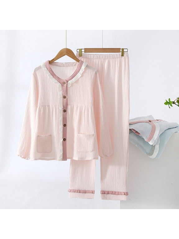 Womens Pajama Pants Sleepwear Sets Cute Pajama Petite Pajamas Pjs Pink Crew Neck Full Long Sleeve Straight-Leg Womens Pajama Sets Shorts,XL