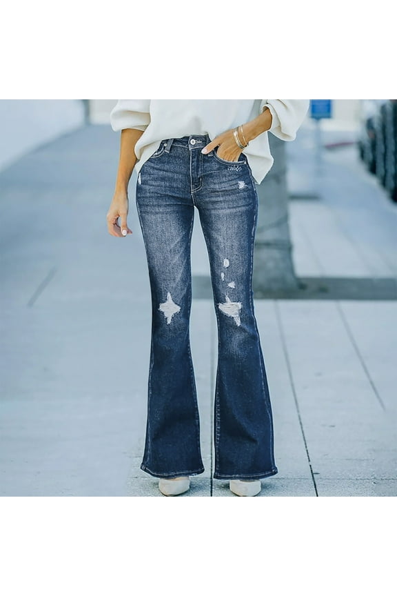 Womens Pants Cargo Trouser Jeans Flare Pants Jeans Long High Tailored Slim Bootcut Blue Stretchy Work Pants for Women,M