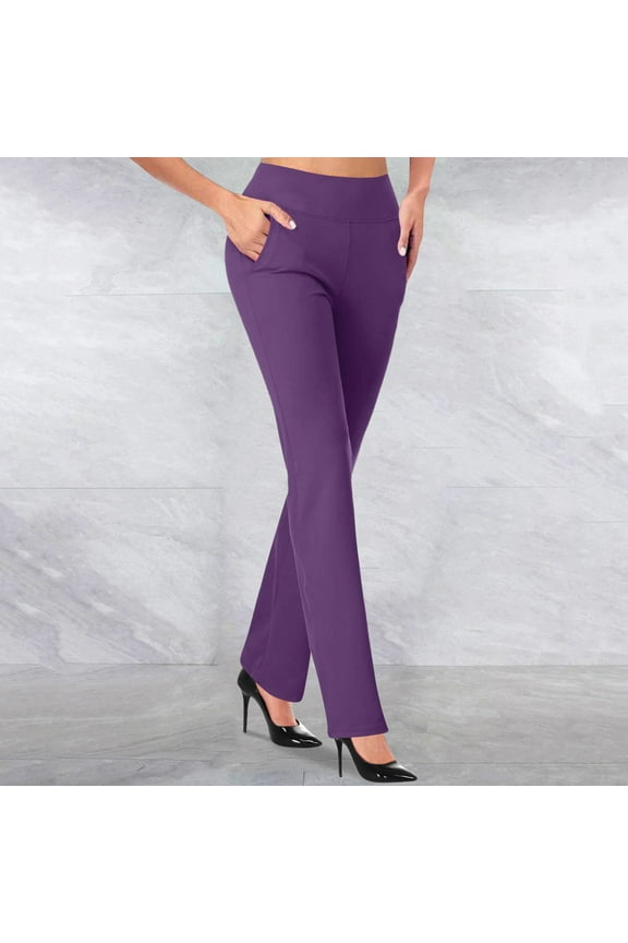 Womens Pants Casual Flare Pants Chinos Work Pants Jeans High Tailored Long Slim Bootcut Purple Elastic Waist Pants for Women,XL