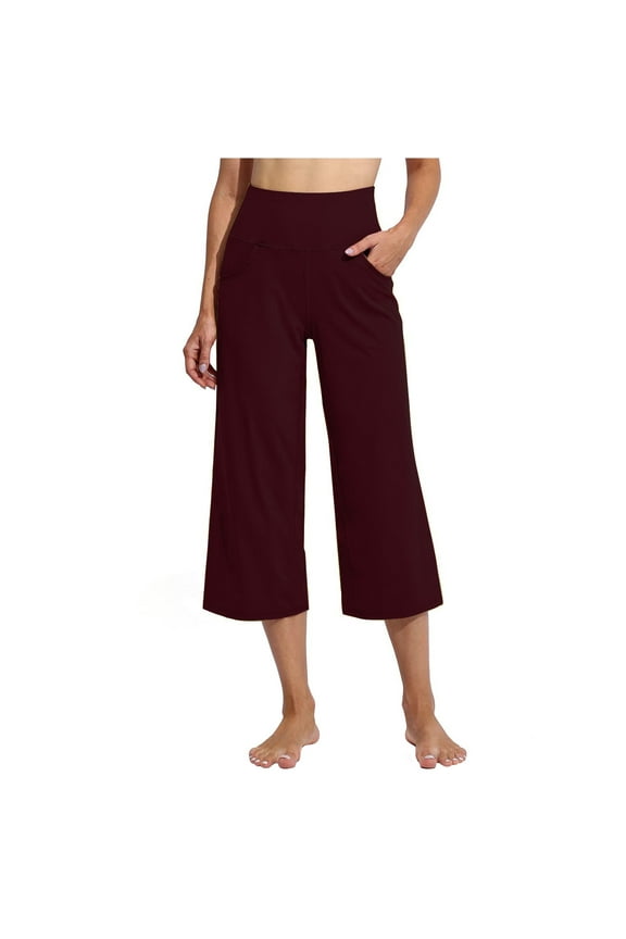 Womens Pants Cotton Yoga Pants Flat Front Capri Pants Pant Flare-Leg Red 7/8th High Wide Leg Scrub Pants for Women,L