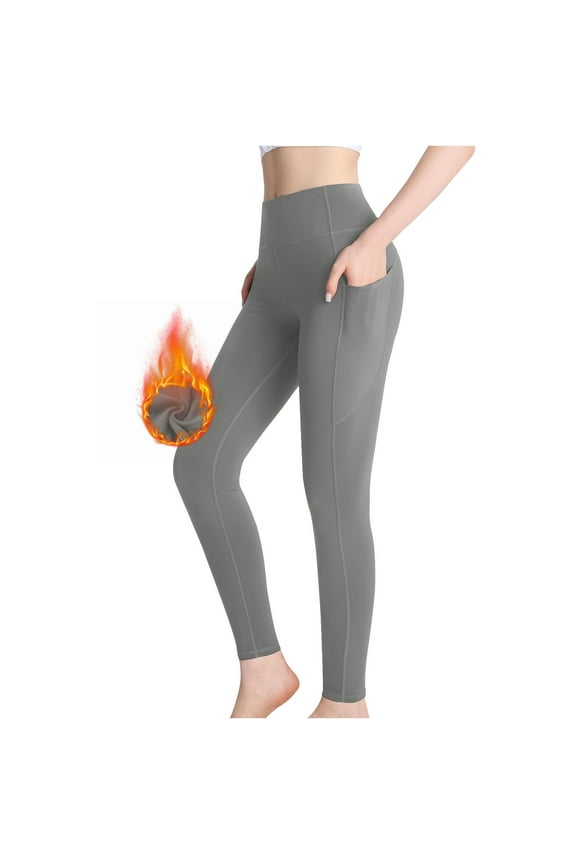 Womens Pants Dressy Casual Yoga Pants Flat Front Warm Pants Leggings Full High Slim-Leg Gray Snow Pants for Women,S