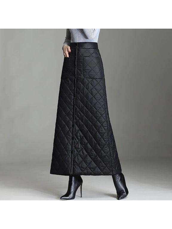Womens Skirts A-line with Pockets Winter Skirts Dresses Long Black Wind Resistant Knee Length Skirts for Women,XL