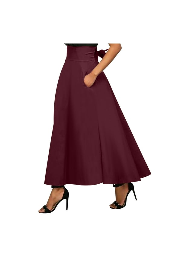 Womens Skirts High Waisted Kilt Plaid Skirts Petticoat Black Maxi Knee Length Skirts for Women,L