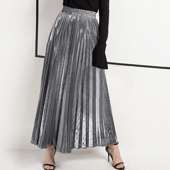 Blmnix Womens Skirts Pleated Sparkly Skirt Flowy Skirt Petticoat Long Silver Mini Skirt for Women,XL