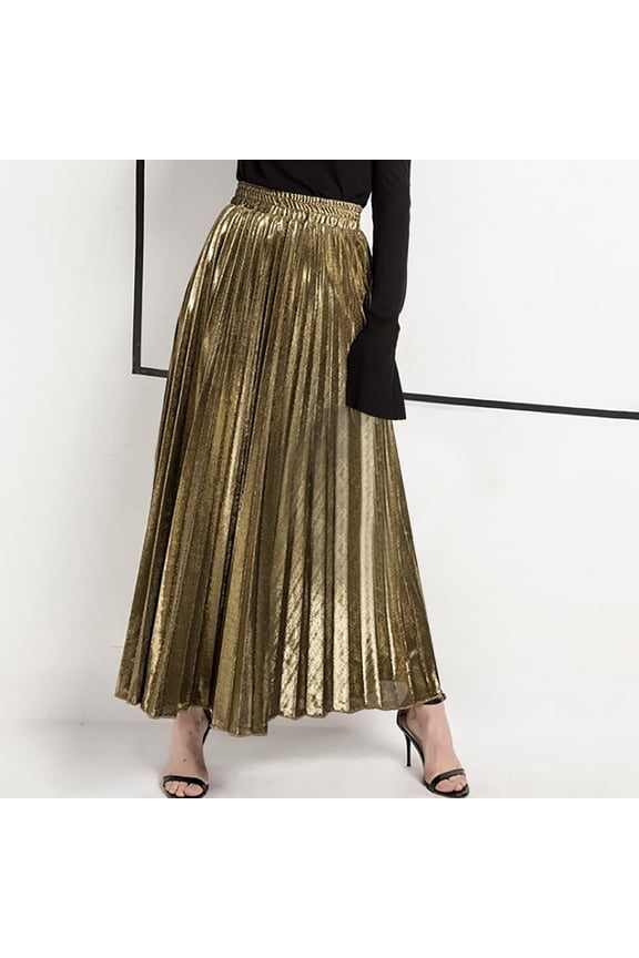 Womens Skirts Pleated Sparkly Skirt Flowy Skirt Under Dress Gold Long Sparkle Skirt for Women,XL