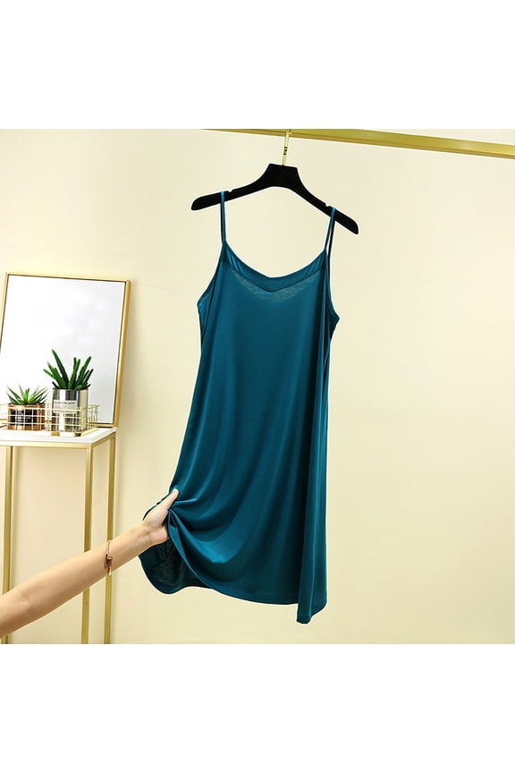 Womens Sleep Shirts Mumu Nightgown Sleep Tanks Bamboo Nightgowns Sleep Dress Green V-Neck Sleeveless Backless Nightgown,M