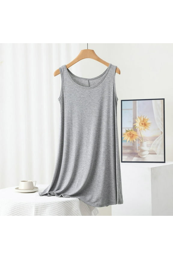 Womens Sleep Shirts Sleep Tanks Cotton Nightgowns Moomoo Nightgowns Nightshirt Sleeveless Gray Crew Neck Knee Length Backless Nightgown,M