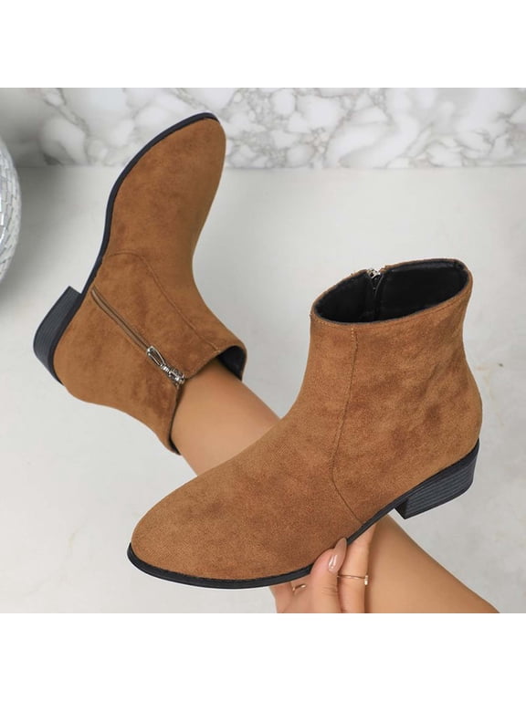 Womens Suede Boots Low Heel Chelsea Brown Womens Fall Boots
