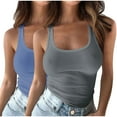 thumbnail image 1 of Blmnix Womens Tank Tops Gray+Blue 2 Pack Tight Camisole Crew Neck Ribbed Womens Tops Casual,XXL, 1 of 4