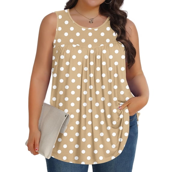 Blmnix Womens Tank Tops Loose Plus Size Polka Dot Tank Tops Sleeveless Crew Neck Beige Camisole Tops Women