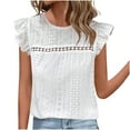 thumbnail image 1 of Blmnix Short Sleeve Womens Tops White Spring Solid Vacation Eyelet Casual Blouse Tops for Lady Fall, 1 of 8