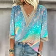 thumbnail image 1 of Blmnix Womens Tops Dressy Casual V-Neck Gradient Elbow-Length Sequin Blouse Fall Blouse, 1 of 5