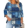 thumbnail image 1 of Blmnix Womens Tops Fall Checkered Pullover Fashion Tunics Workout Tops 3/4 Sleeve Crew Neck Blue Tops, 1 of 5
