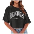 thumbnail image 1 of Blmnix Womens Tops Short Sleeve Black Fall Crop Casual Los Angeles Letter Crew Neck Tops for Lady Trendy, 1 of 7