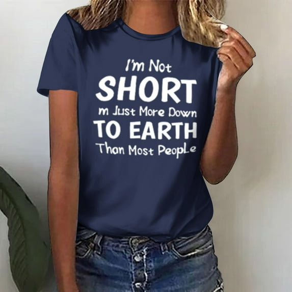 Blmnix Womens Tops Short Sleeve Crew Neck Letter Graphic Loose T-Shirts Shirts Trendy