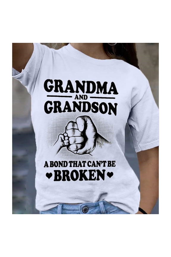 Blmnix Womens Tops Short Sleeve White Graphic Crew Neck Loose Grandma T-Shirts Blouses Trendy